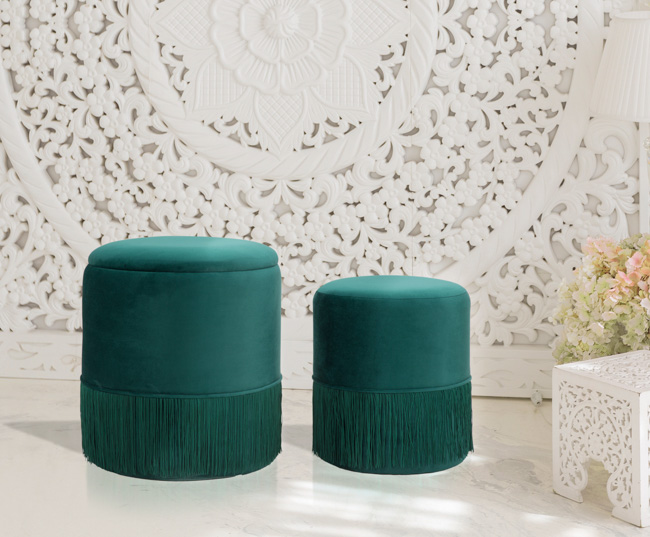Lines piccoli – 2 Pouf contenitori in velluto color Verde – Garedan