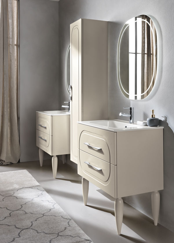 Caspio – Mobile in MDF color Avorio con lavabo in ceramica o mineralmarmo –  Garedan